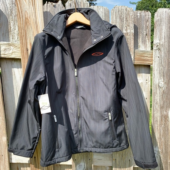 Smith Black and Grey Striped Fleece Hooded Coat L - Picture 1 of 3